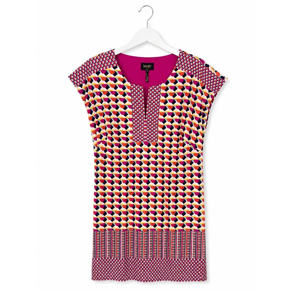 Laundry by Shelli Segal Geometric Print Shift Dress Pink Orange Multi Size M